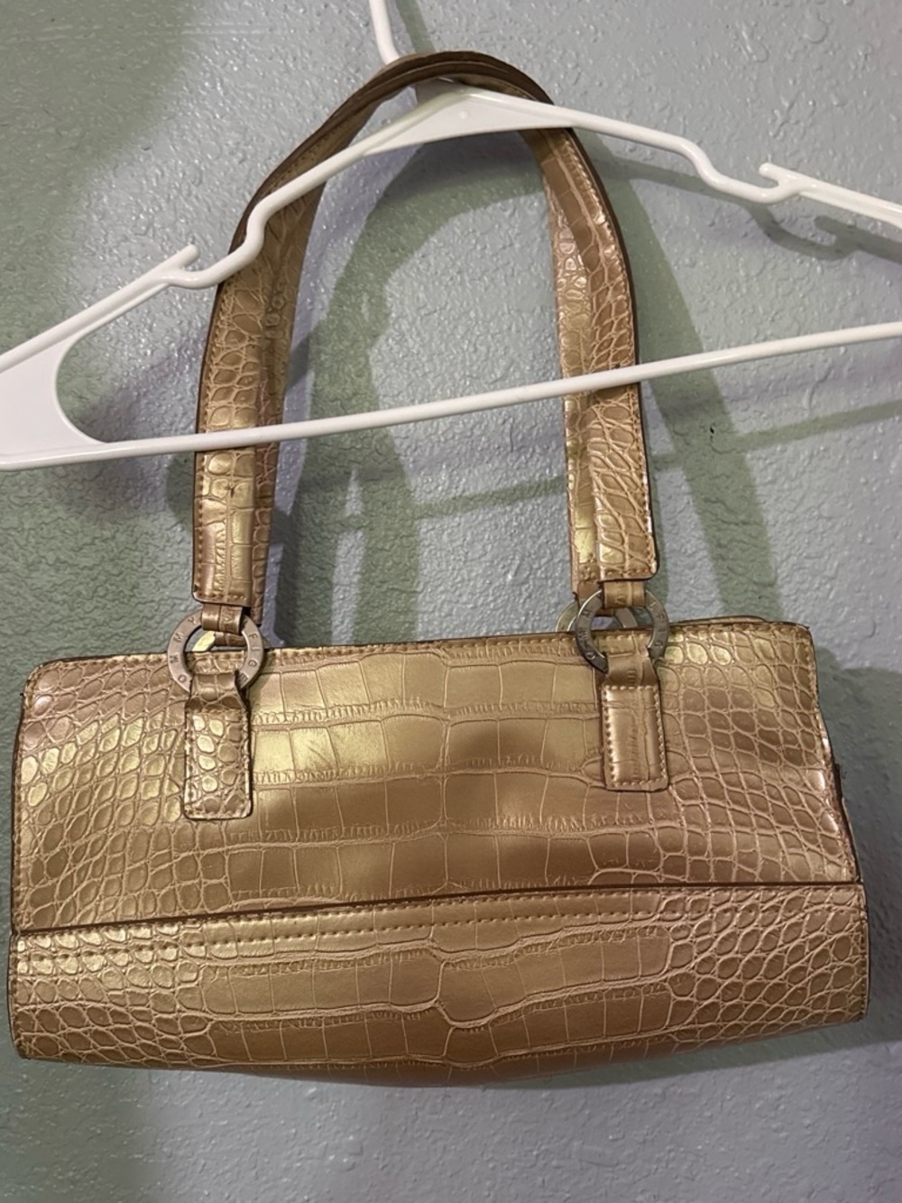 Tommy Hilfiger Gold Croc-Embossed Shoulder Bag